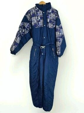 Vintage 80's Batwing Women's Sz. L Blue Cyber Theme Ski Snow Suit  CHILL OUT